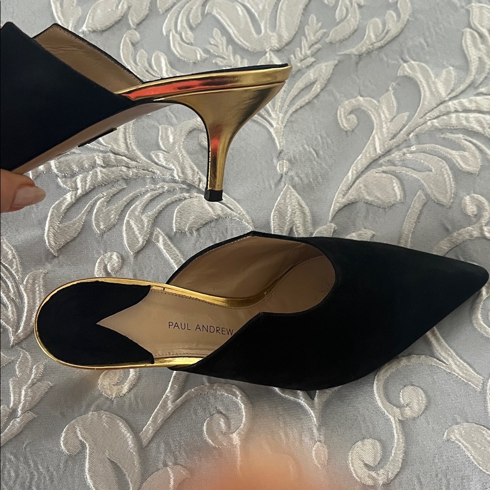 Paul Andrew Black suede and Gold Mules - Picture 3 of 10
